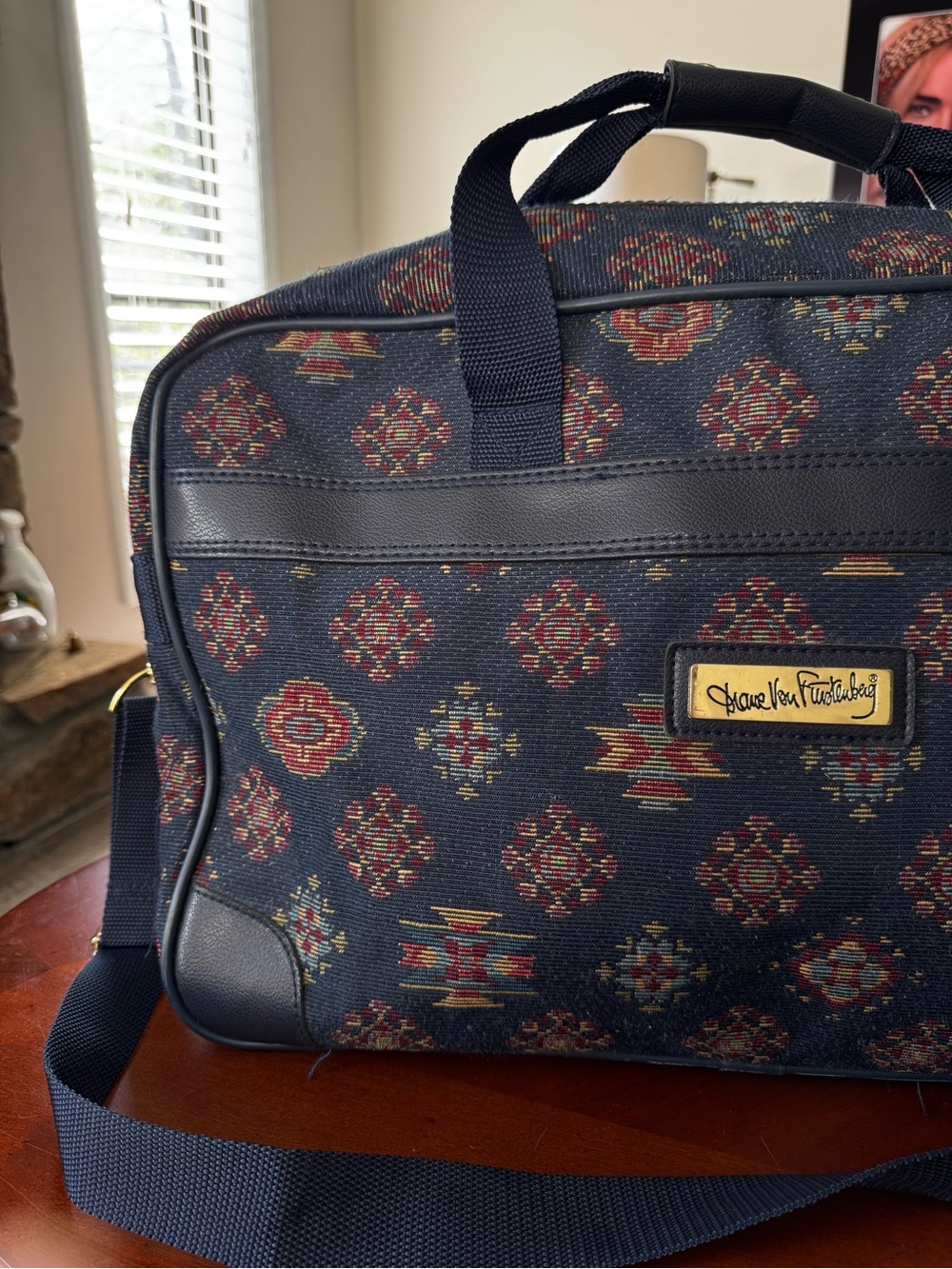 Vintage Diane Von Furstenberg Aztec Navajo Tapestry Weekender Travel Bag Luggage